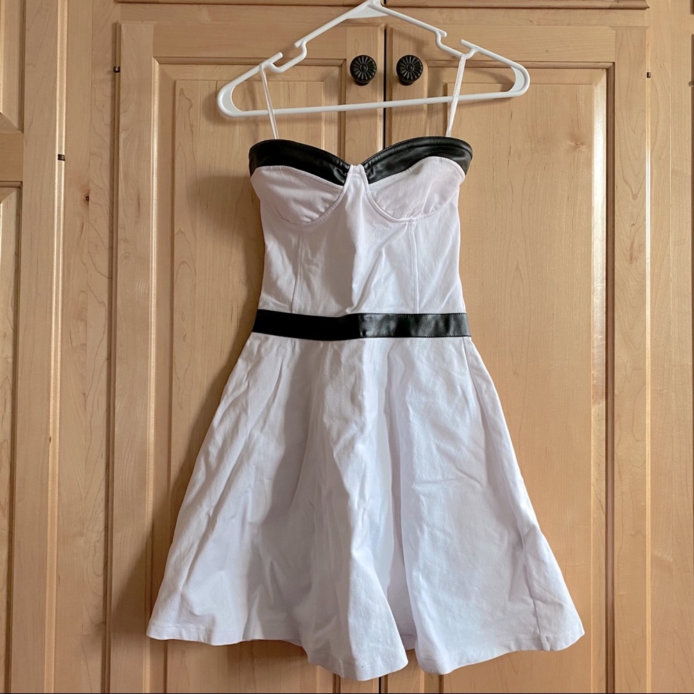 Strapless Faux Leather Accented Dress in Small